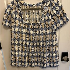 Joie Blue and Cream Geometric Blouse